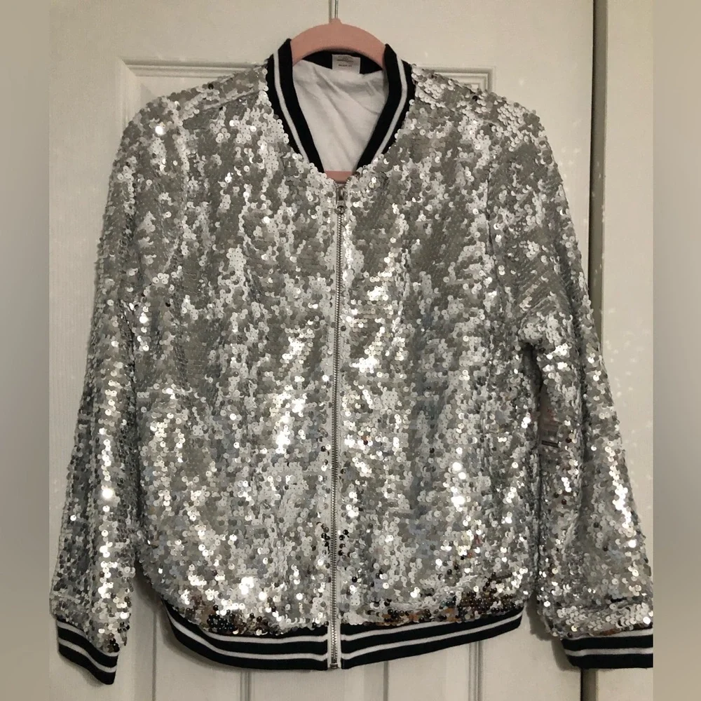 Wonder nation NWT sequin flippable plus size girls XL 14/16 full zip‎ up jacket
